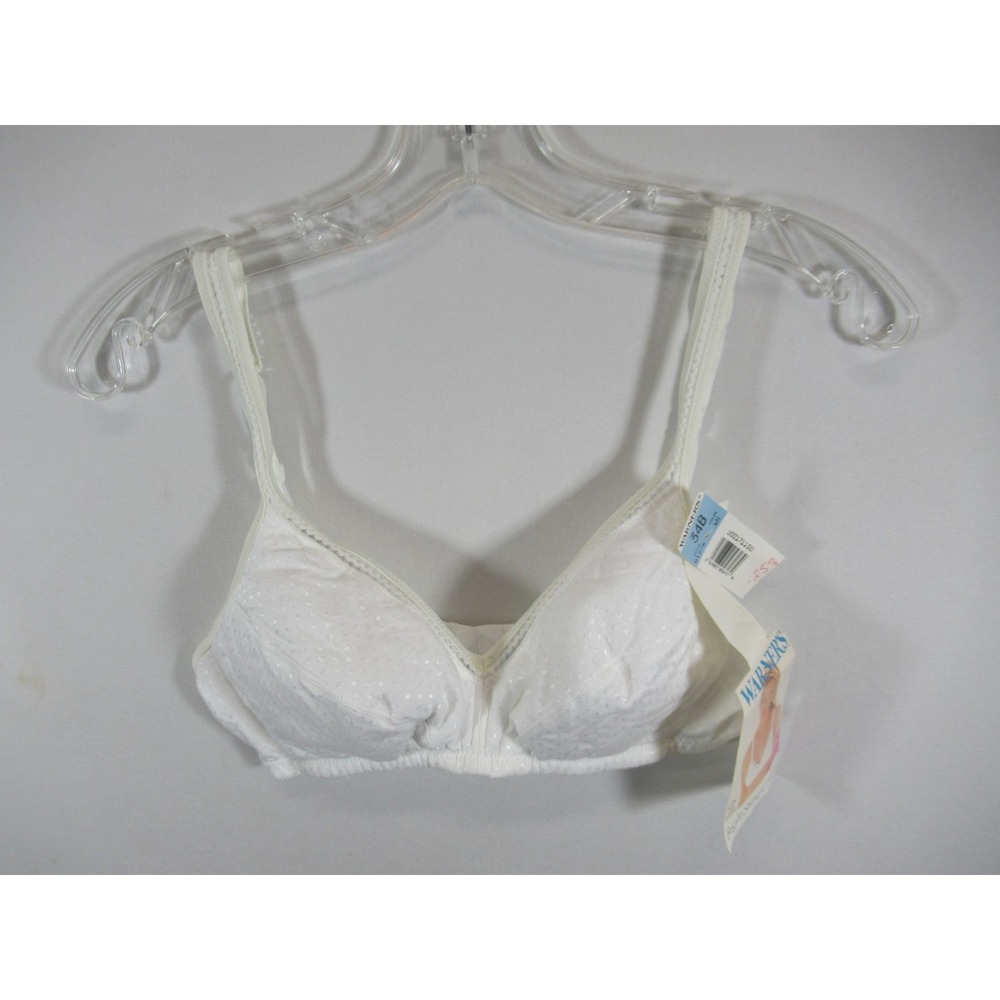 NEW Vintage 90s Warners Bright Shine Cotton Bra 34B White Wireless Swiss Dot